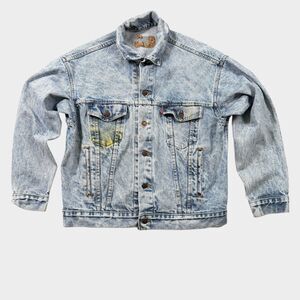 Vintage Levis Acid Wash Denim Trucker Jacket 80s 90s Made in USA Blue Large
